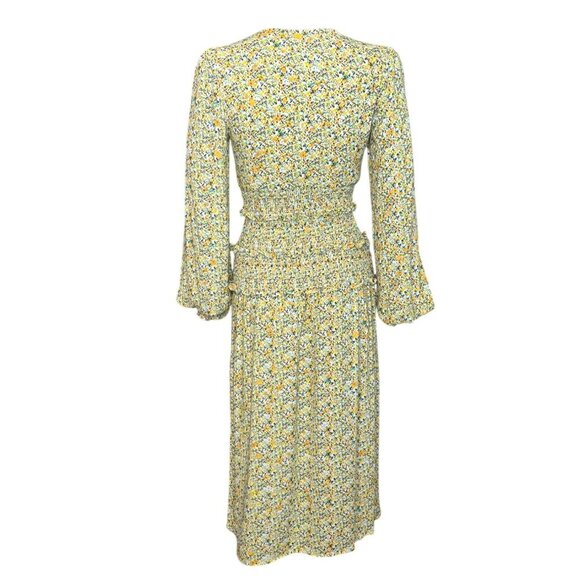 AFRM Yellow Floral Smocked Midi Dress XS | Long Sleeve | Boho | Anthropologie - Picture 3 of 11